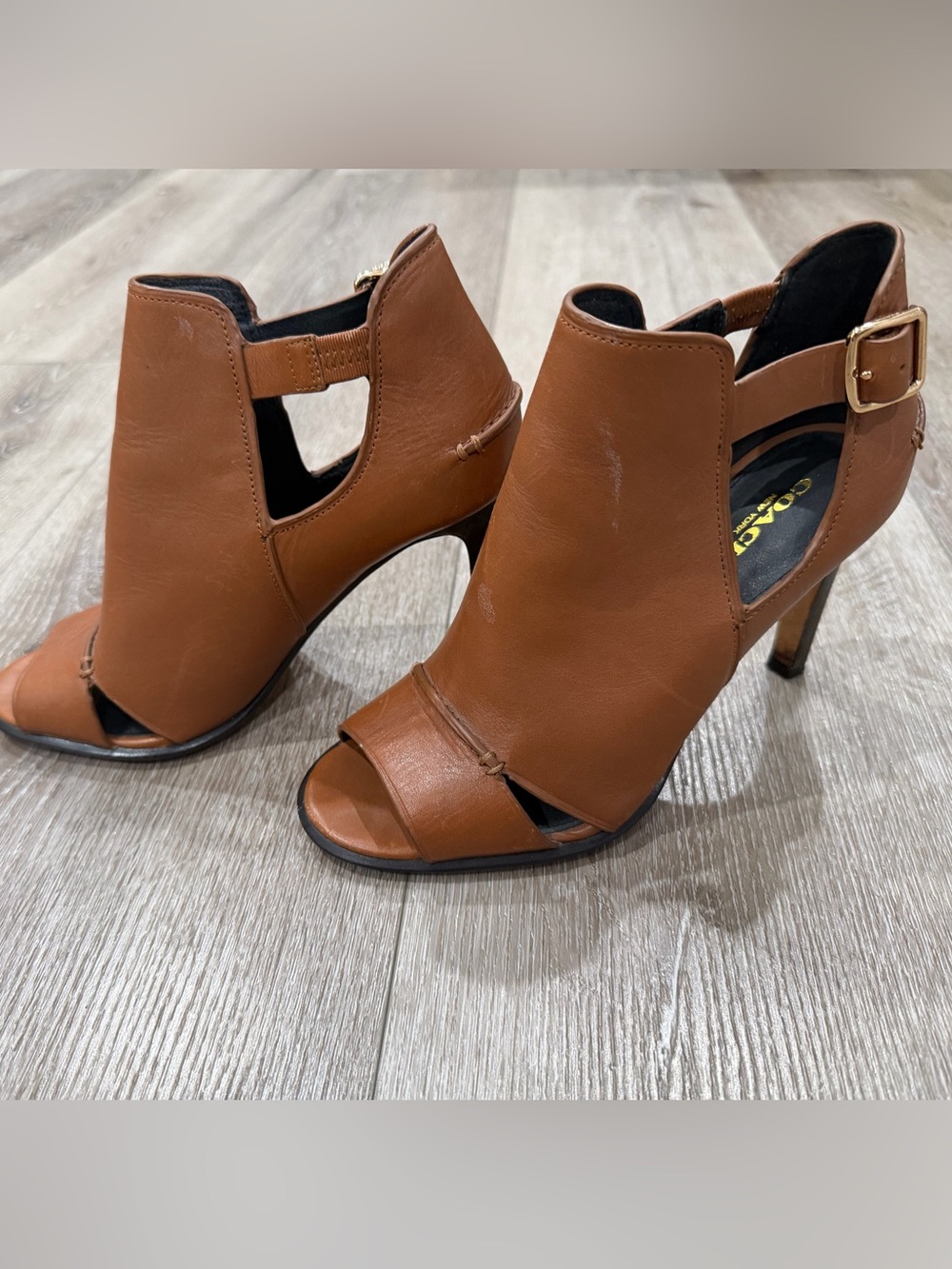 Coach Idena Leather Open Toe Bootie Heel size 7 B